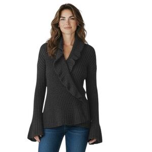 LaSocca Y2K Vintage Crochet Open Knit Mohair Faux Wrap Sweater Tunic Fairy Top L